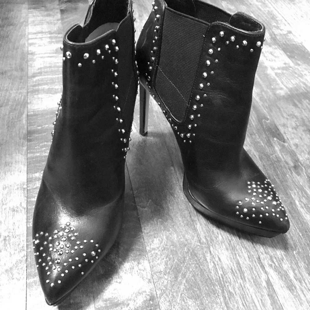 Black studded Michael Kors leather  bootie heels